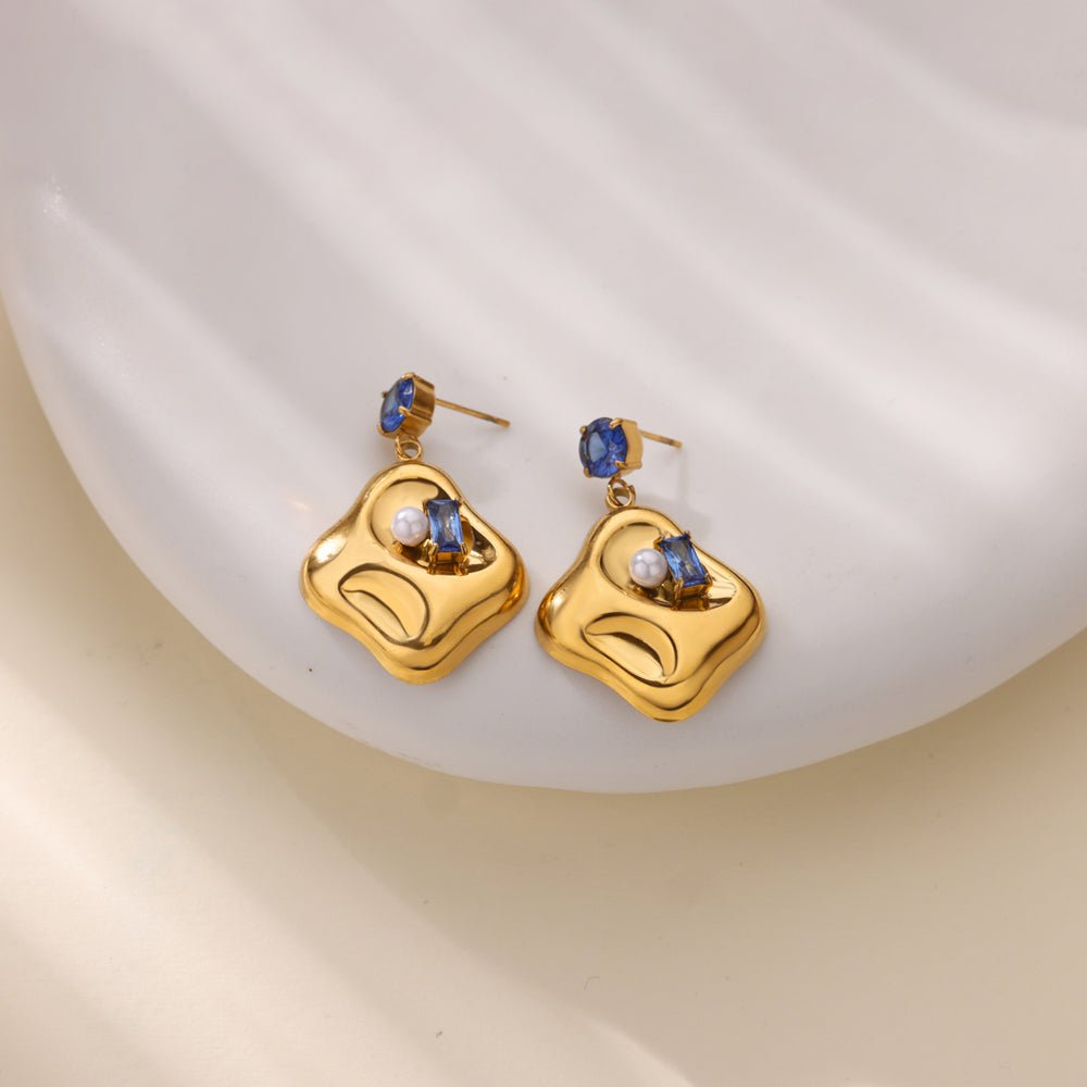 Geometric Drop Earrings In Stainless Steel With Gold Plated Finish - TIRAAYA