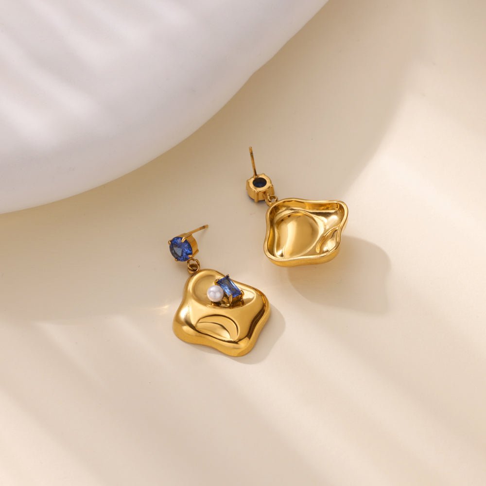 Geometric Drop Earrings In Stainless Steel With Gold Plated Finish - TIRAAYA