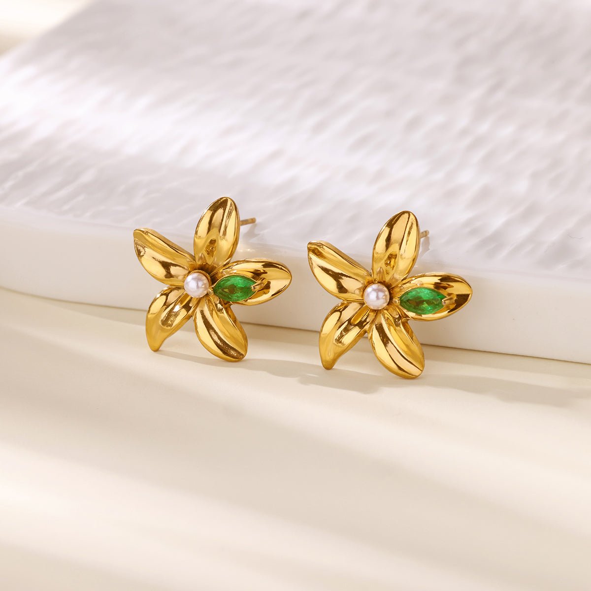 Elegant 3D Flower Stud Earrings With Gold Plated Finish - TIRAAYA