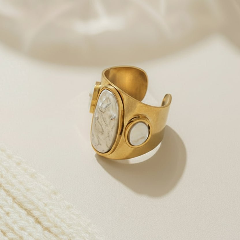 Elegant Floral Shell Gold Plated Stainless Steel Open Ring - TIRAAYA