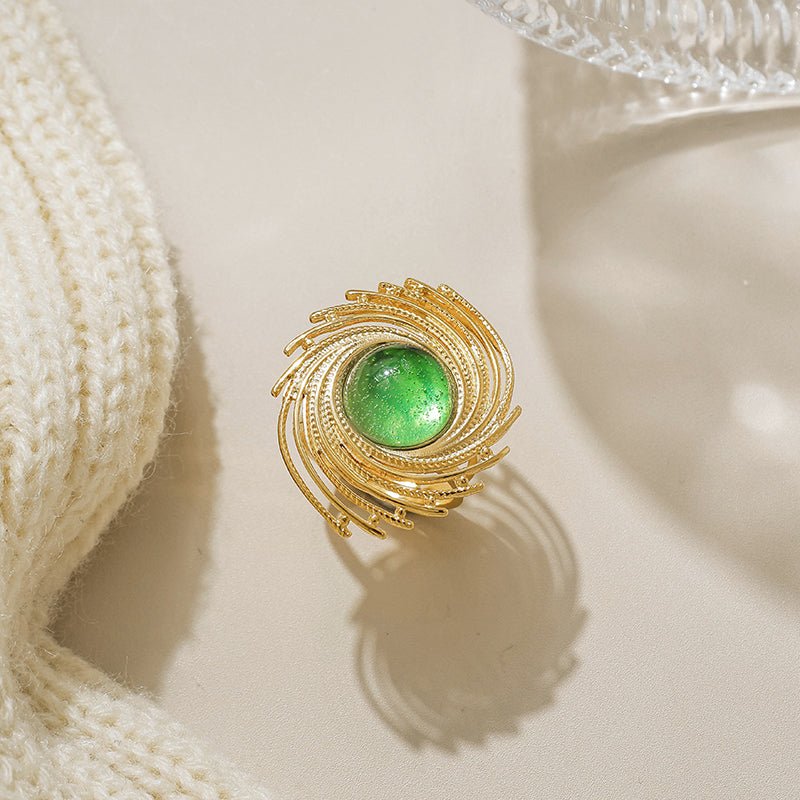 Elegant Lotus Swirl Ring With Gemstone And Gold Plated Finish - TIRAAYA