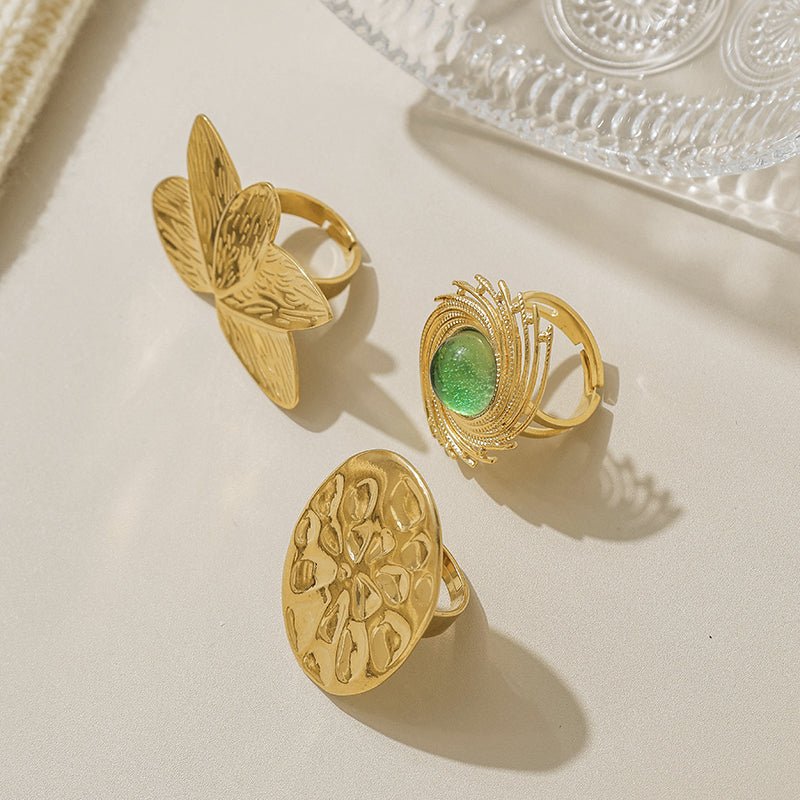 Elegant Lotus Swirl Ring With Gemstone And Gold Plated Finish - TIRAAYA