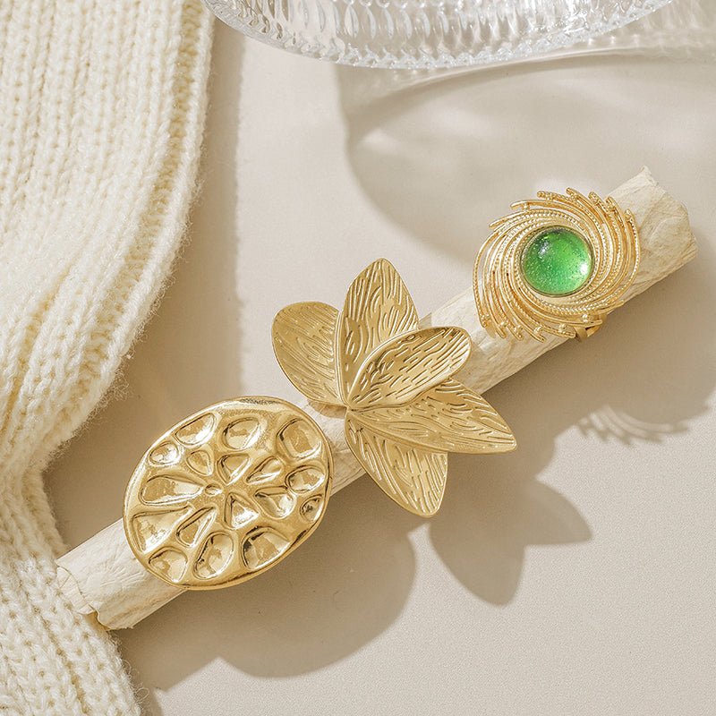 Elegant Lotus Swirl Ring With Gemstone And Gold Plated Finish - TIRAAYA