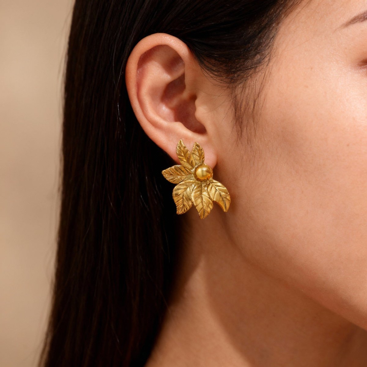Elegant Leaf Design Gold Plated Stainless Steel Hoop Earrings - TIRAAYA