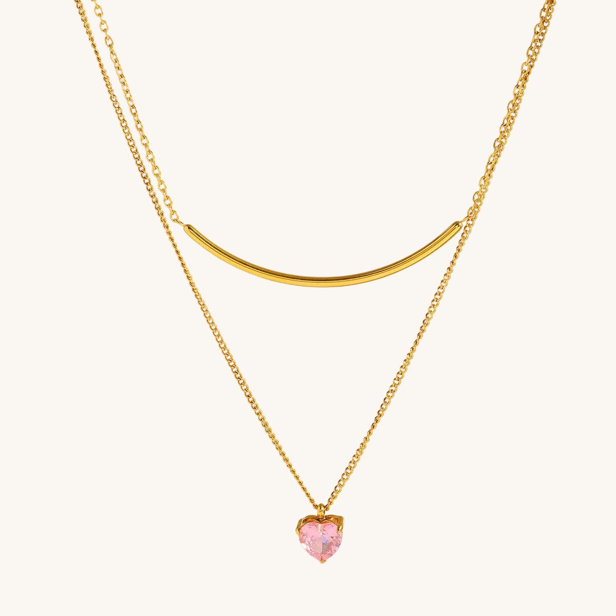Elegant Heart And Geometric Zircon Necklace With Gold Plated Finish - TIRAAYA