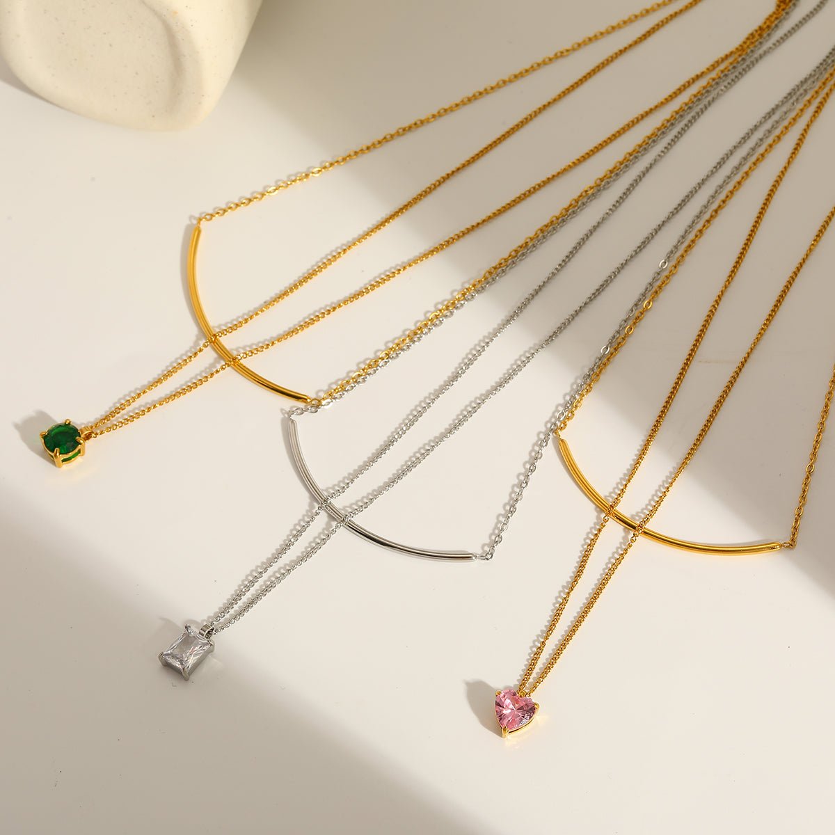 Elegant Heart And Geometric Zircon Necklace With Gold Plated Finish - TIRAAYA
