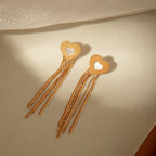 Elegant Heart Tassel Earrings With Shell And Gold Plated Finish - TIRAAYA
