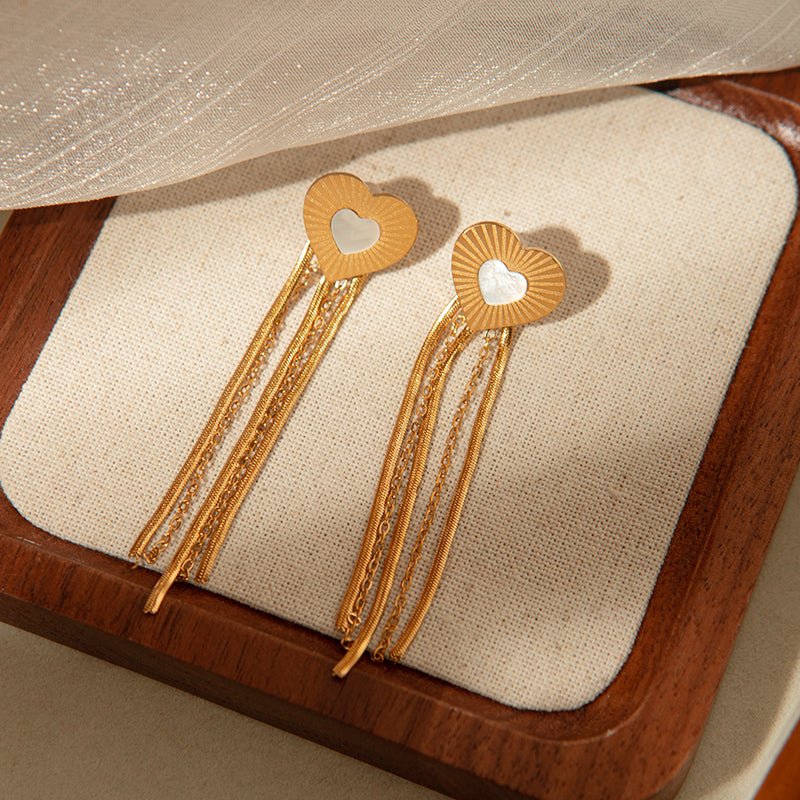 Elegant Heart Tassel Earrings With Shell And Gold Plated Finish - TIRAAYA