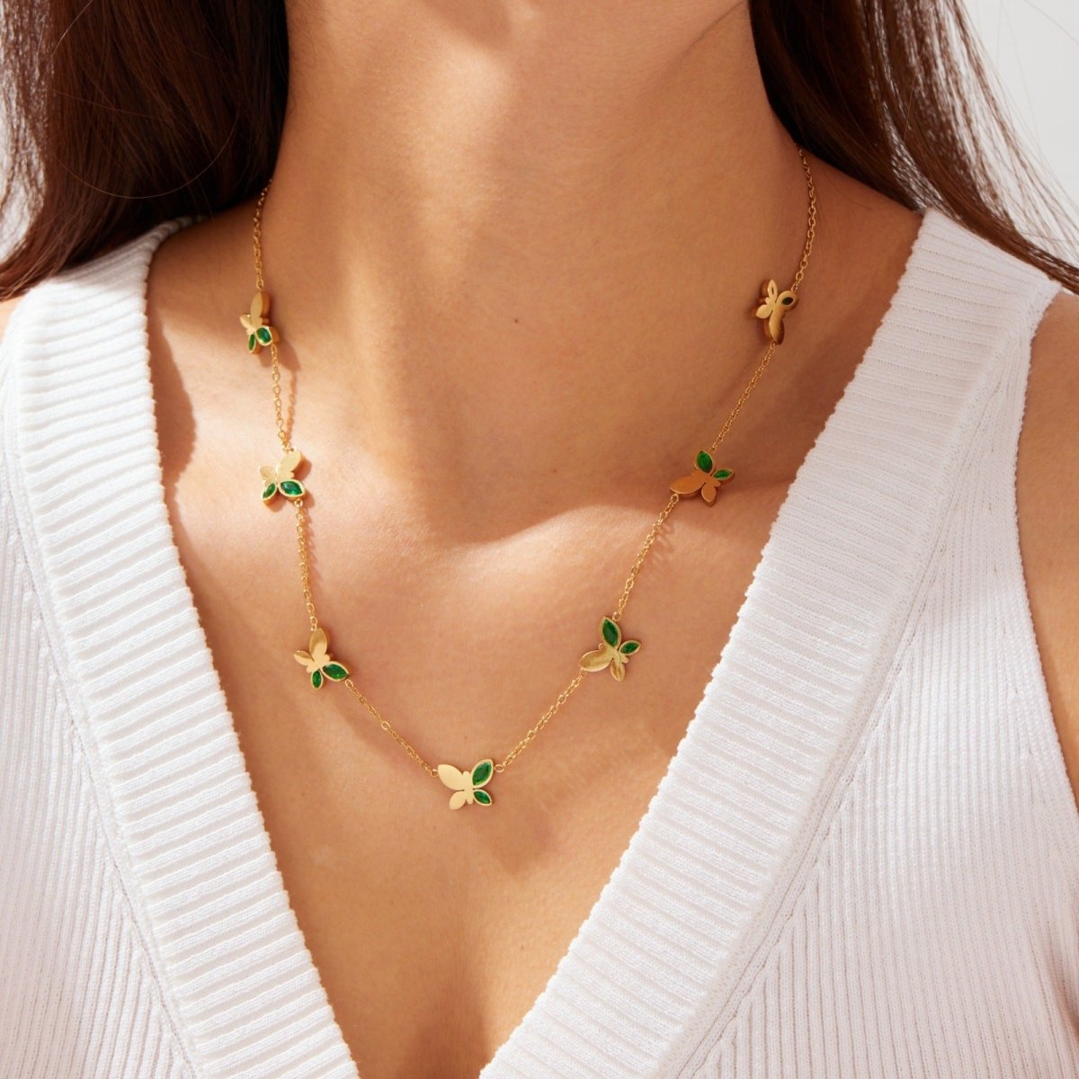 Elegant Butterfly Zircon Necklace In Stainless Steel For Women - TIRAAYA