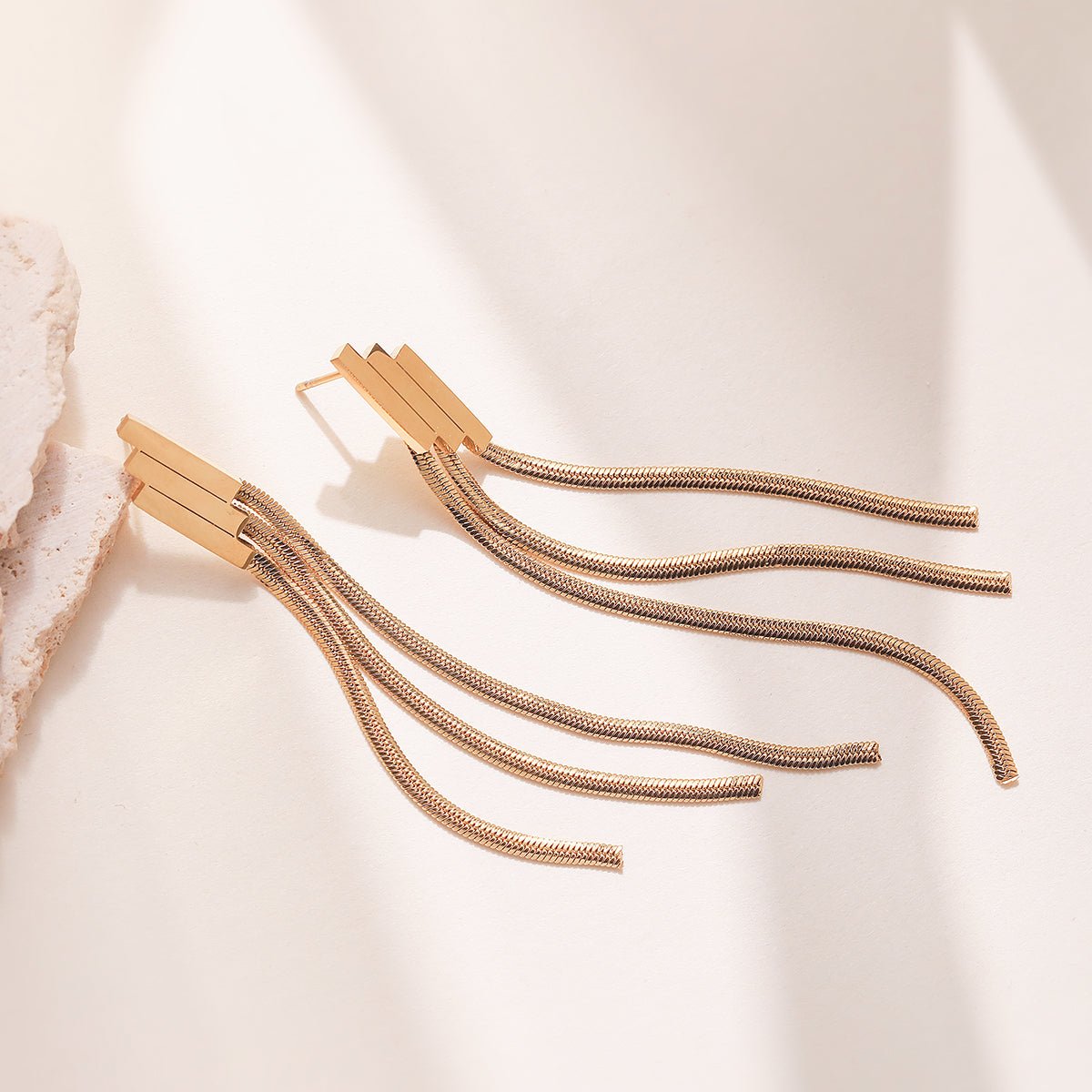 Minimal Tassel Geometric Gold Plated Stainless Steel Drop Earrings - TIRAAYA