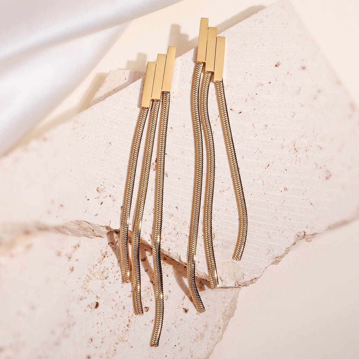 Minimal Tassel Geometric Gold Plated Stainless Steel Drop Earrings - TIRAAYA