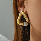 Classic Geometric Pearl Gold Plated Stainless Steel Earrings - TIRAAYA
