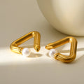 Classic Geometric Pearl Gold Plated Stainless Steel Earrings - TIRAAYA