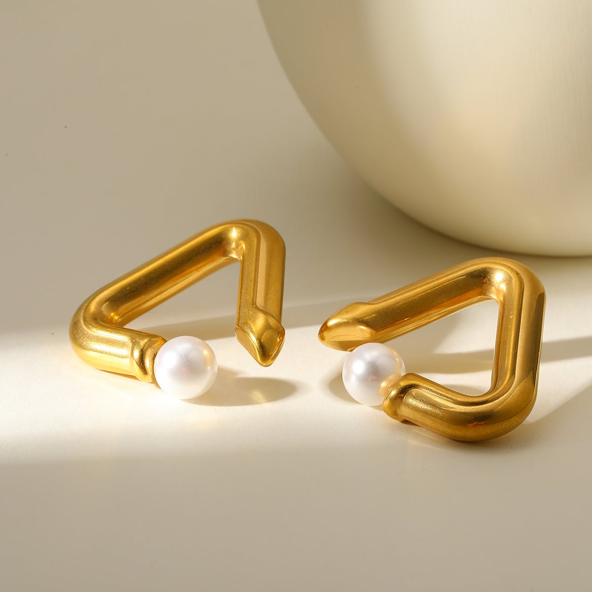 Classic Geometric Pearl Gold Plated Stainless Steel Earrings - TIRAAYA