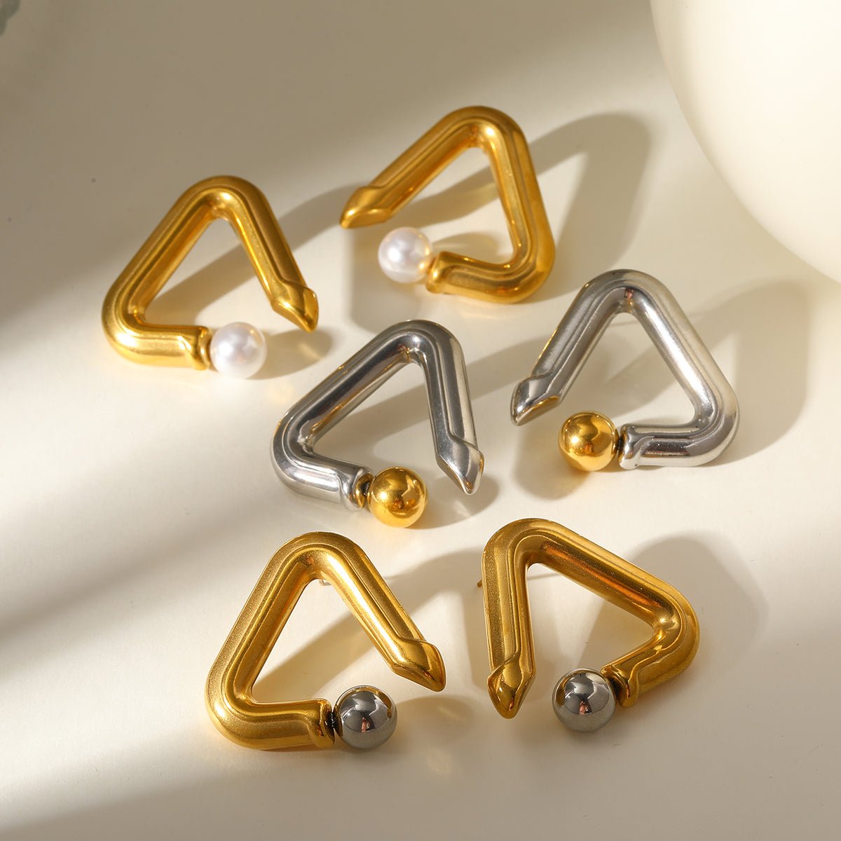 Classic Geometric Pearl Gold Plated Stainless Steel Earrings - TIRAAYA