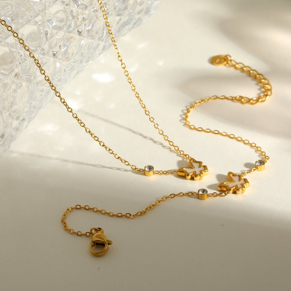 Elegant Butterfly Zircon Gold Plated Stainless Steel Jewelry Set - TIRAAYA