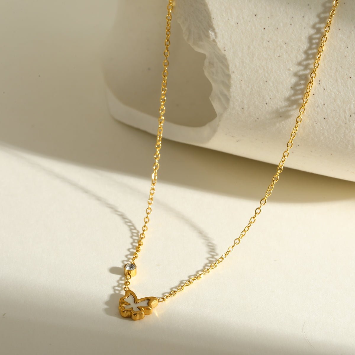 Elegant Butterfly Zircon Gold Plated Stainless Steel Jewelry Set - TIRAAYA