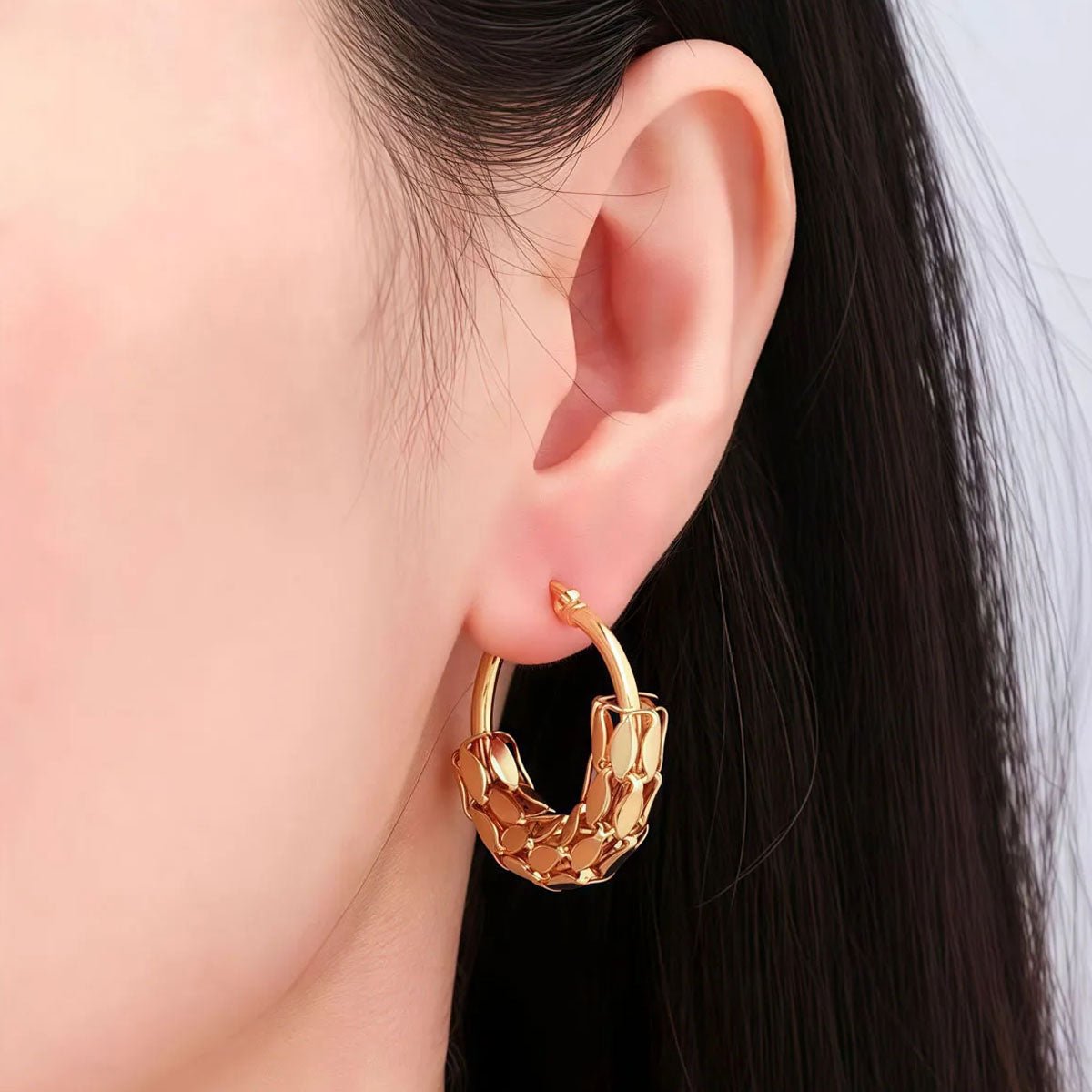 Elegant Round Earrings In Stainless Steel With 18K Gold Plated Finish - TIRAAYA