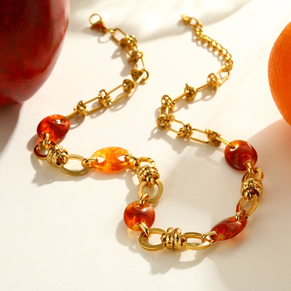 Modern Paperclip Resin Gold Plated Stainless Steel Bracelet And Necklace - TIRAAYA