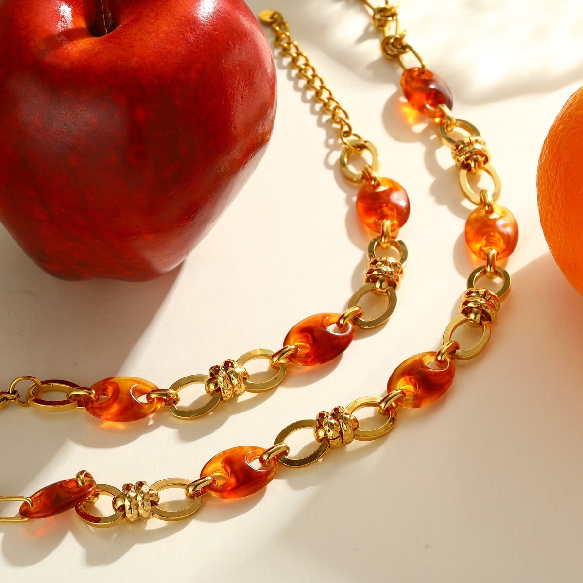 Modern Paperclip Resin Gold Plated Stainless Steel Bracelet And Necklace - TIRAAYA