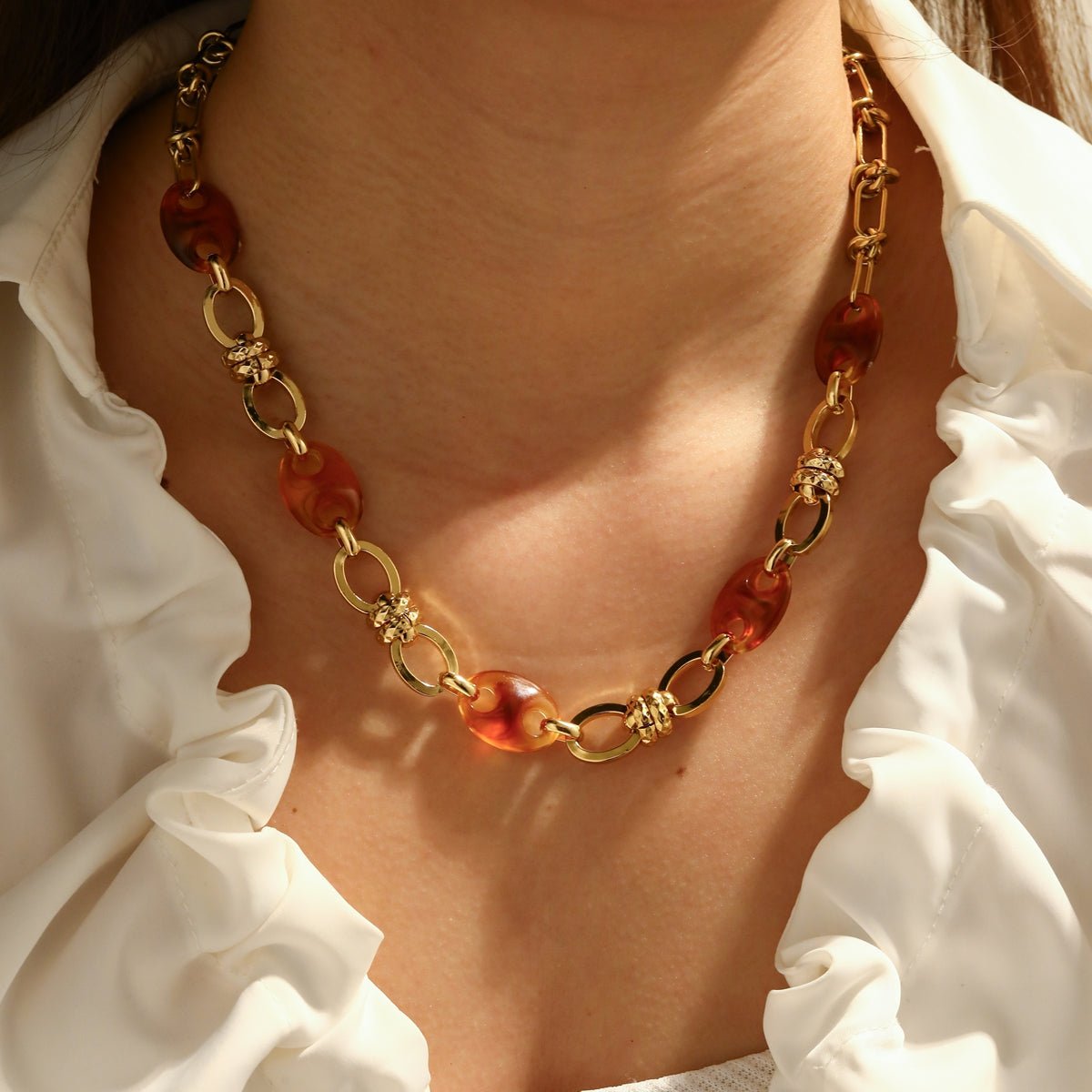 Modern Paperclip Resin Gold Plated Stainless Steel Bracelet And Necklace - TIRAAYA