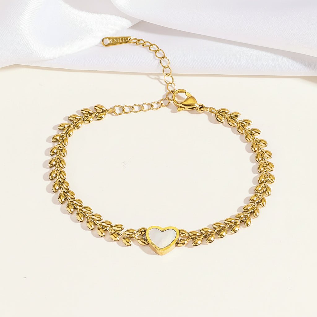 Elegant Heart Shape Gold Plated Stainless Steel Bracelet For Women - TIRAAYA