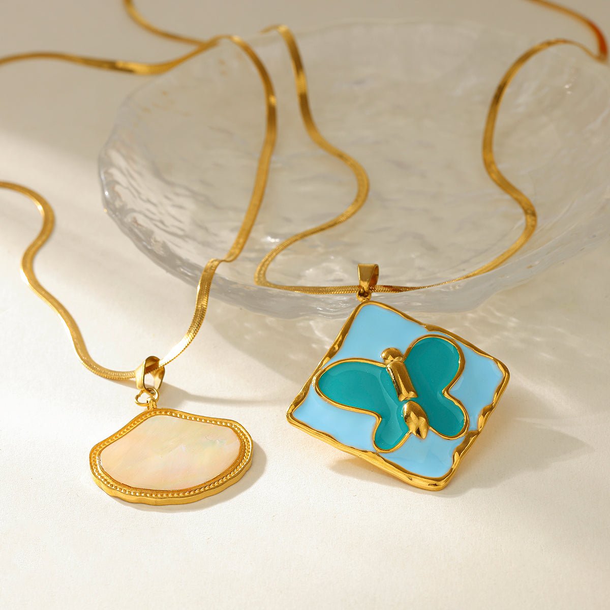 Elegant Butterfly Shell Eye Pendant Necklace With Gold Plated Finish - TIRAAYA