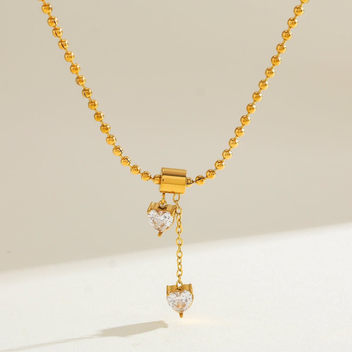 Elegant Heart Pendant Zircon Gold Plated Stainless Steel Necklace - TIRAAYA