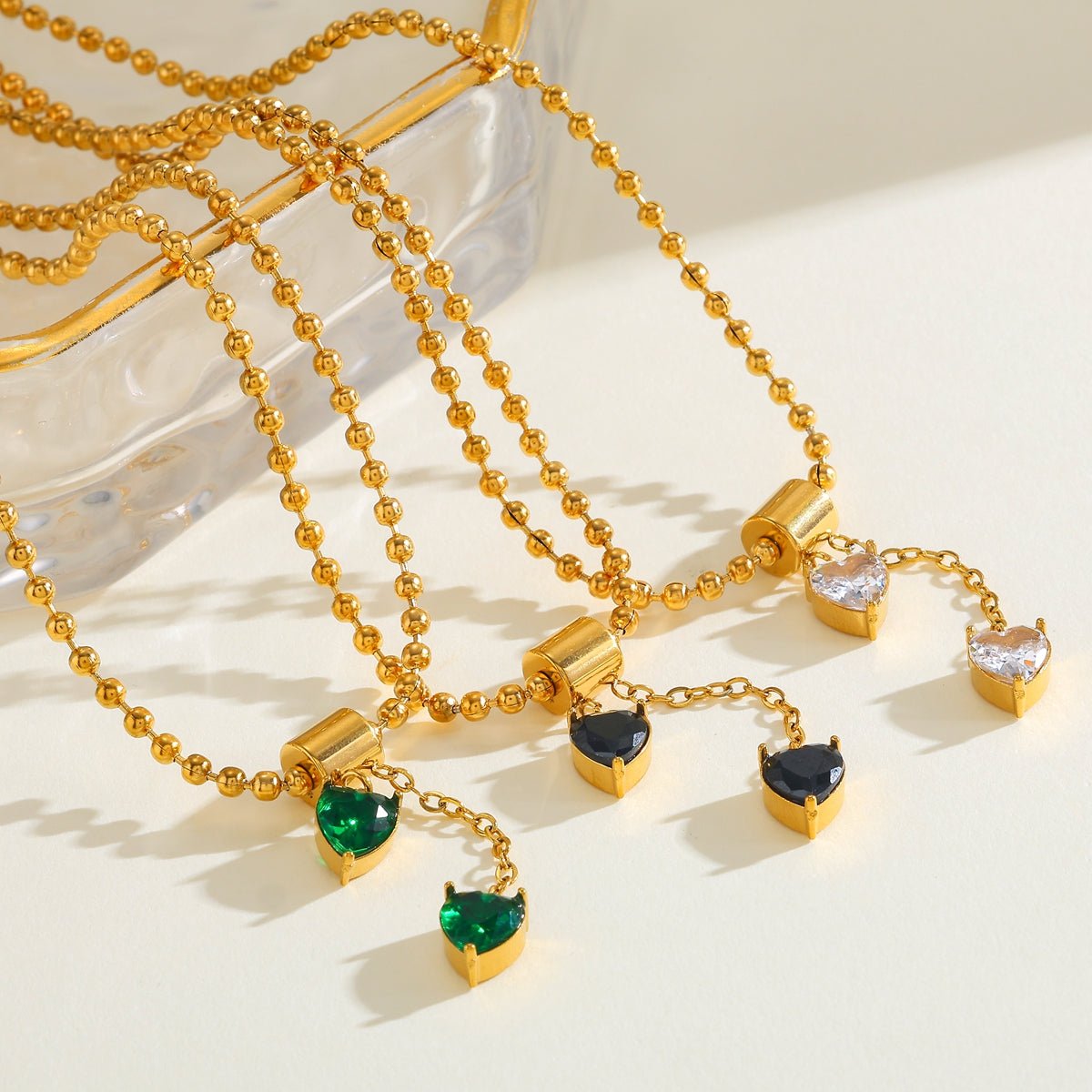 Elegant Heart Pendant Zircon Gold Plated Stainless Steel Necklace - TIRAAYA