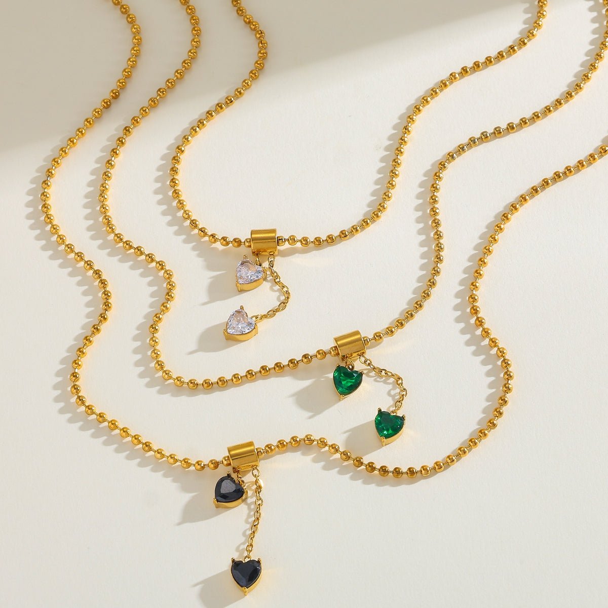 Elegant Heart Pendant Zircon Gold Plated Stainless Steel Necklace - TIRAAYA