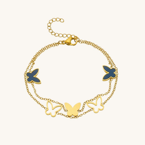 Butterfly Double Layer Bracelet With Gold Plated Finish - TIRAAYA