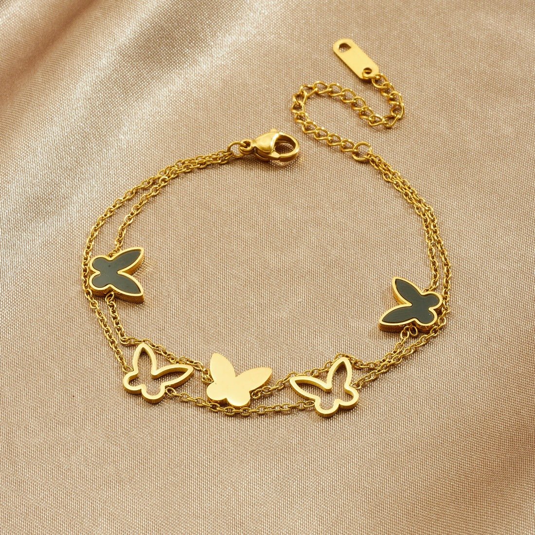 Butterfly Double Layer Bracelet With Gold Plated Finish - TIRAAYA