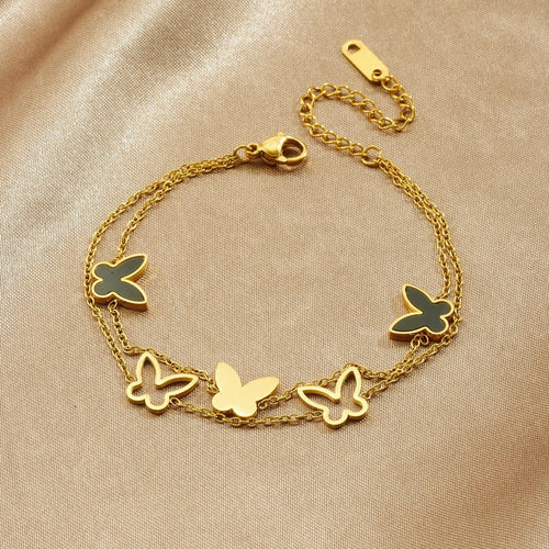 Butterfly Double Layer Bracelet With Gold Plated Finish - TIRAAYA