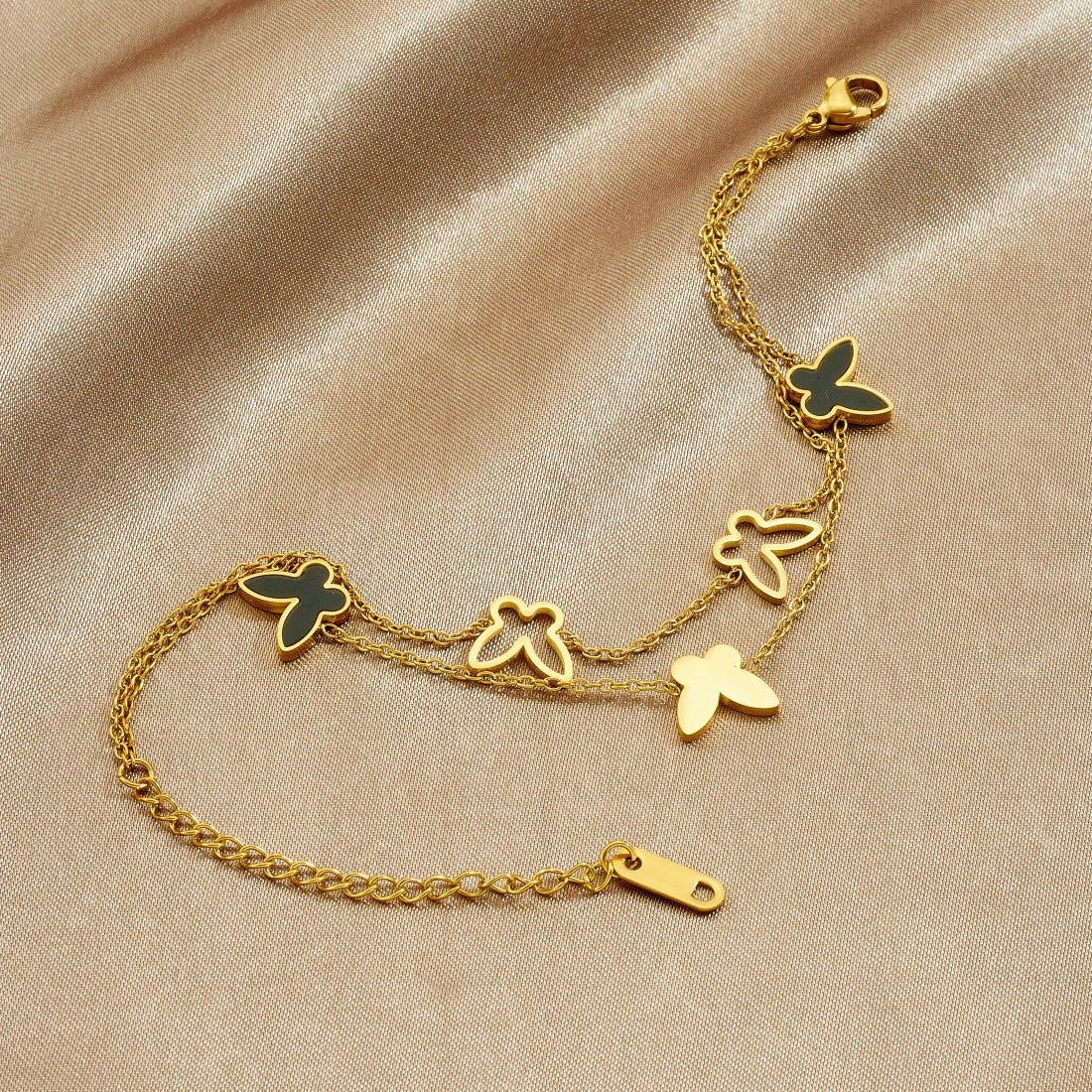 Butterfly Double Layer Bracelet With Gold Plated Finish - TIRAAYA