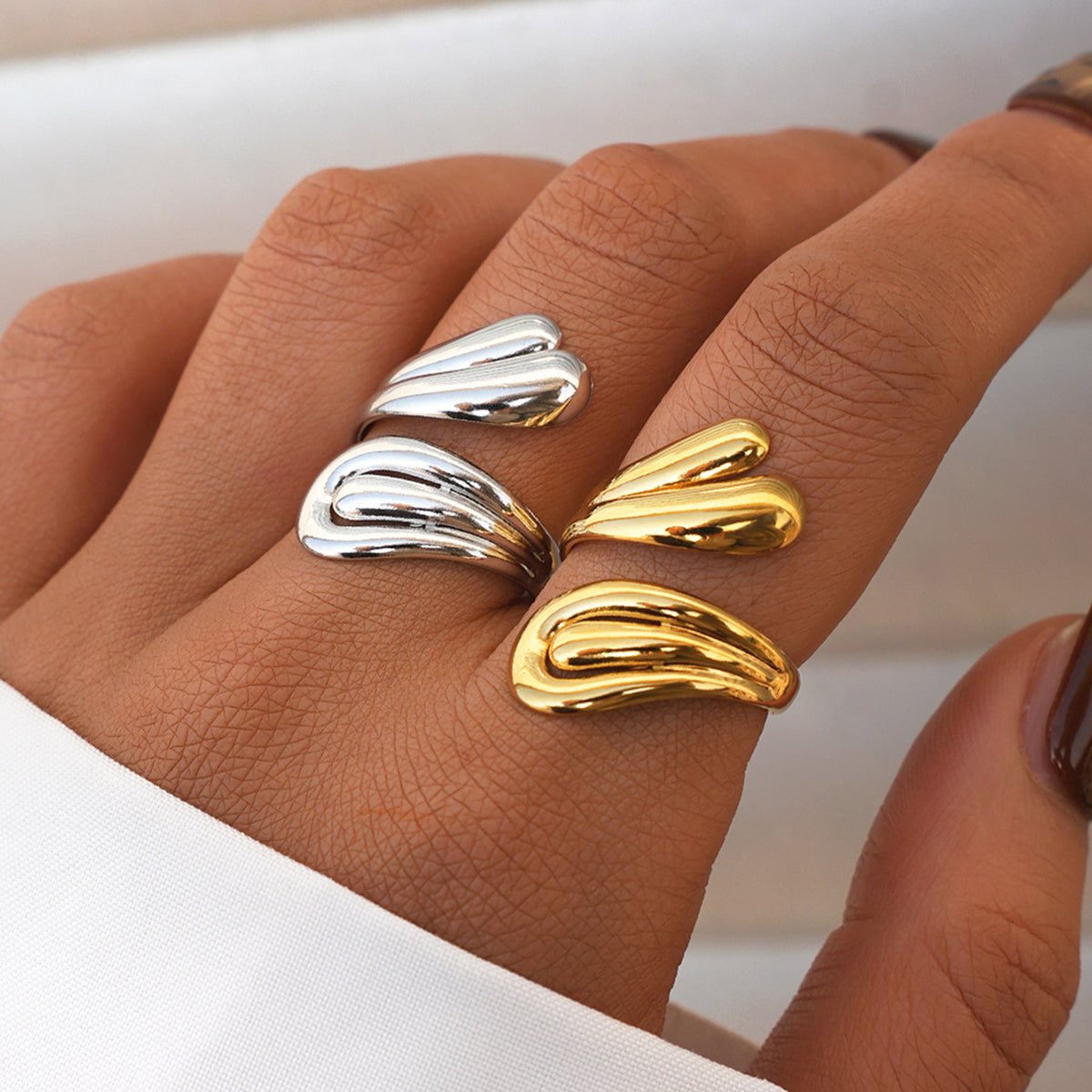 Elegant Geometric Open Ring With 18K Gold Plated Finish - TIRAAYA