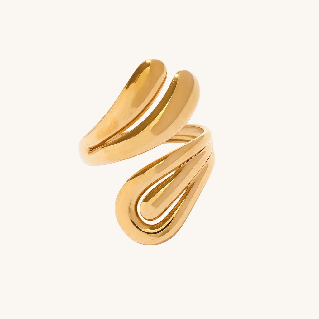 Elegant Geometric Open Ring With 18K Gold Plated Finish - TIRAAYA