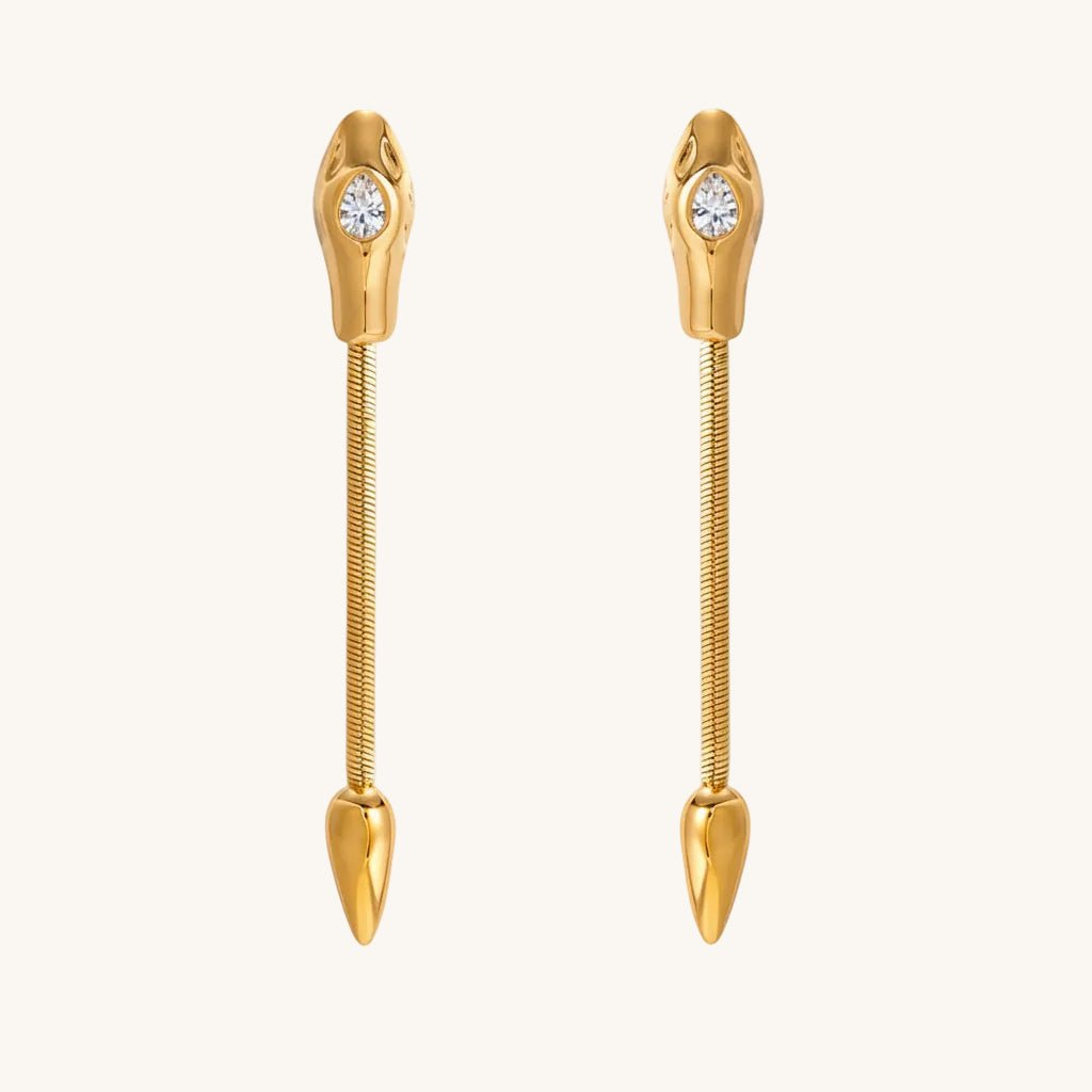 Elegant Snake Tassel Earrings With Zircon And Gold Plated Finish - TIRAAYA