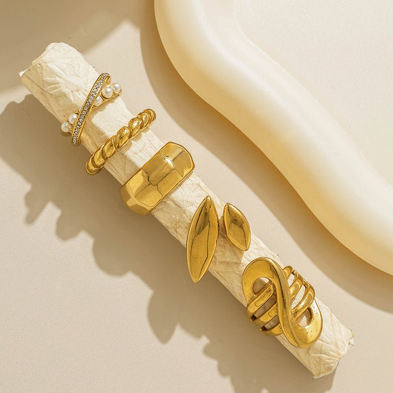 Elegant Geometric Ring In Gold Plated Stainless Steel Finish With Imitation Pearl - TIRAAYA