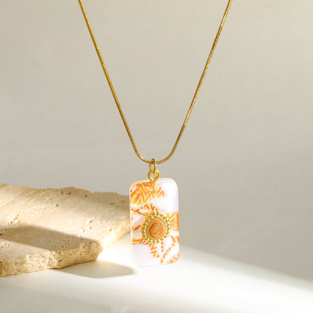 Classic Water Drop Rectangle Gold Plated Stainless Steel Necklace - TIRAAYA