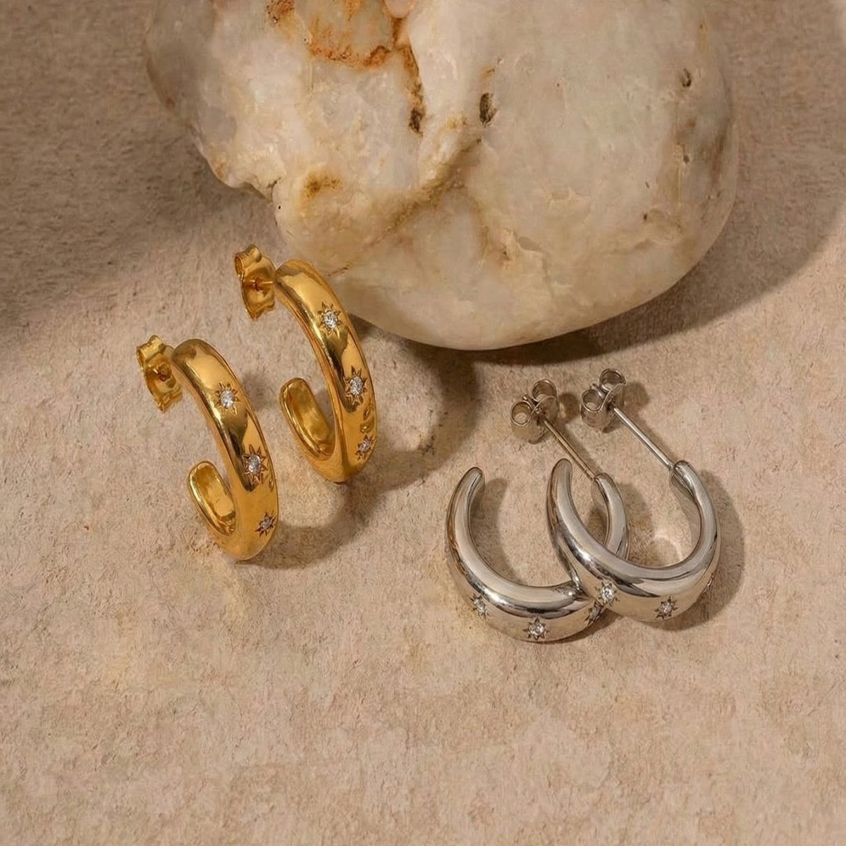 Elegant Geometric Zircon Gold Plated Stainless Steel Earrings - TIRAAYA
