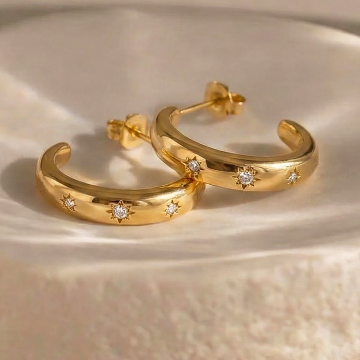 Elegant Geometric Zircon Gold Plated Stainless Steel Earrings - TIRAAYA