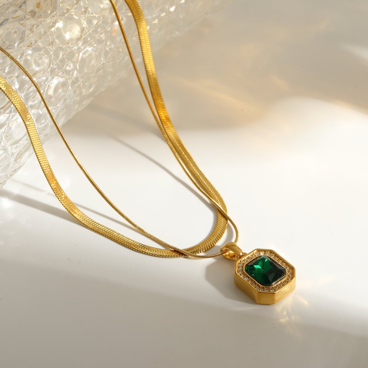 Vintage Double Layer Square Rhinestone Gold Plated Necklace - TIRAAYA