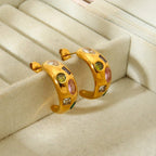 Geometric C Shape Zircon Earrings With Gold Plated Finish - TIRAAYA