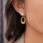 Elegant Asymmetric Water Drop Zircon Gold Plated Stainless Steel Earrings - TIRAAYA