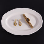 Elegant Asymmetric Water Drop Zircon Gold Plated Stainless Steel Earrings - TIRAAYA