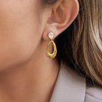 Elegant Asymmetric Water Drop Zircon Gold Plated Stainless Steel Earrings - TIRAAYA