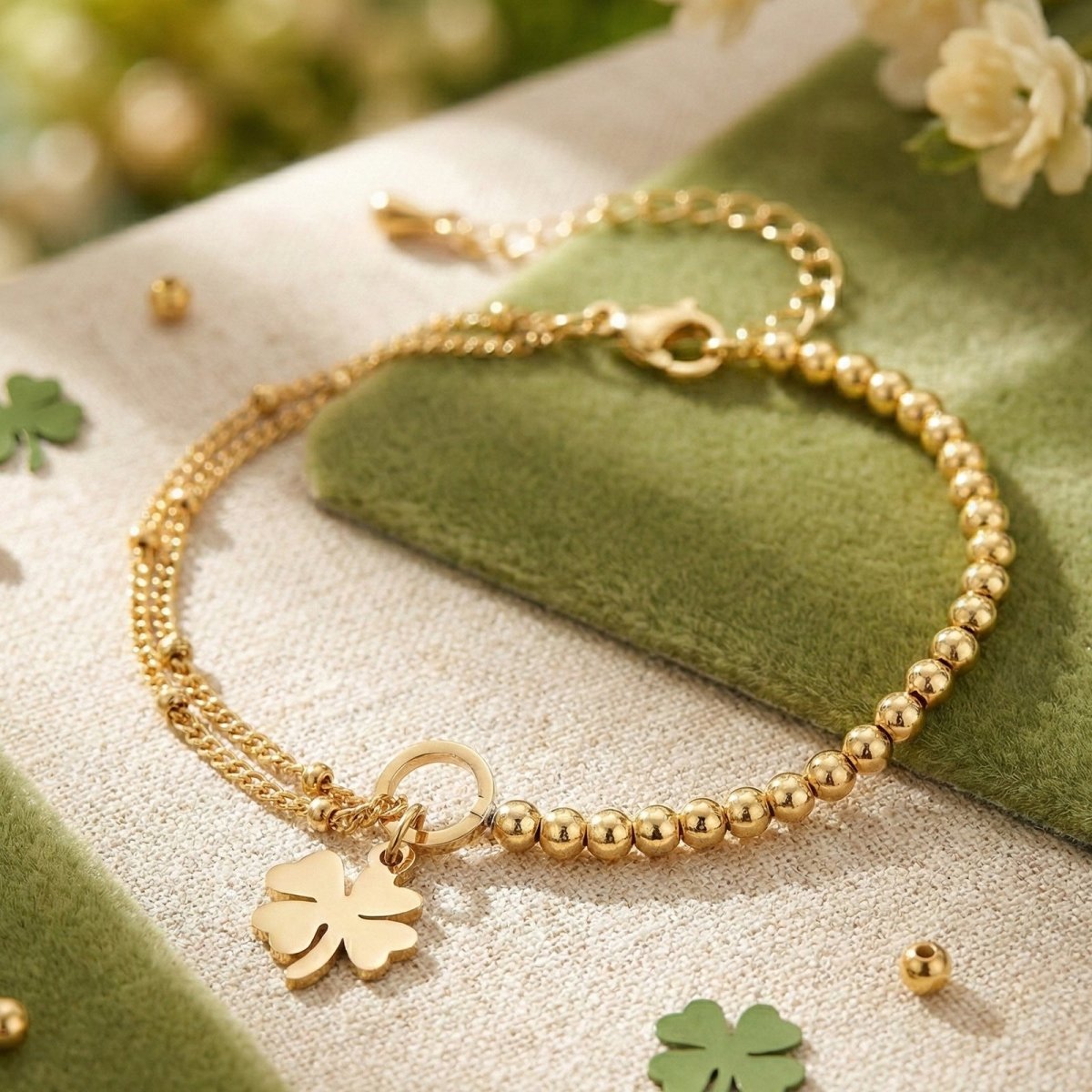 Elegant Four Leaf Clover Gold Stainless Steel Bracelet For Women - TIRAAYA