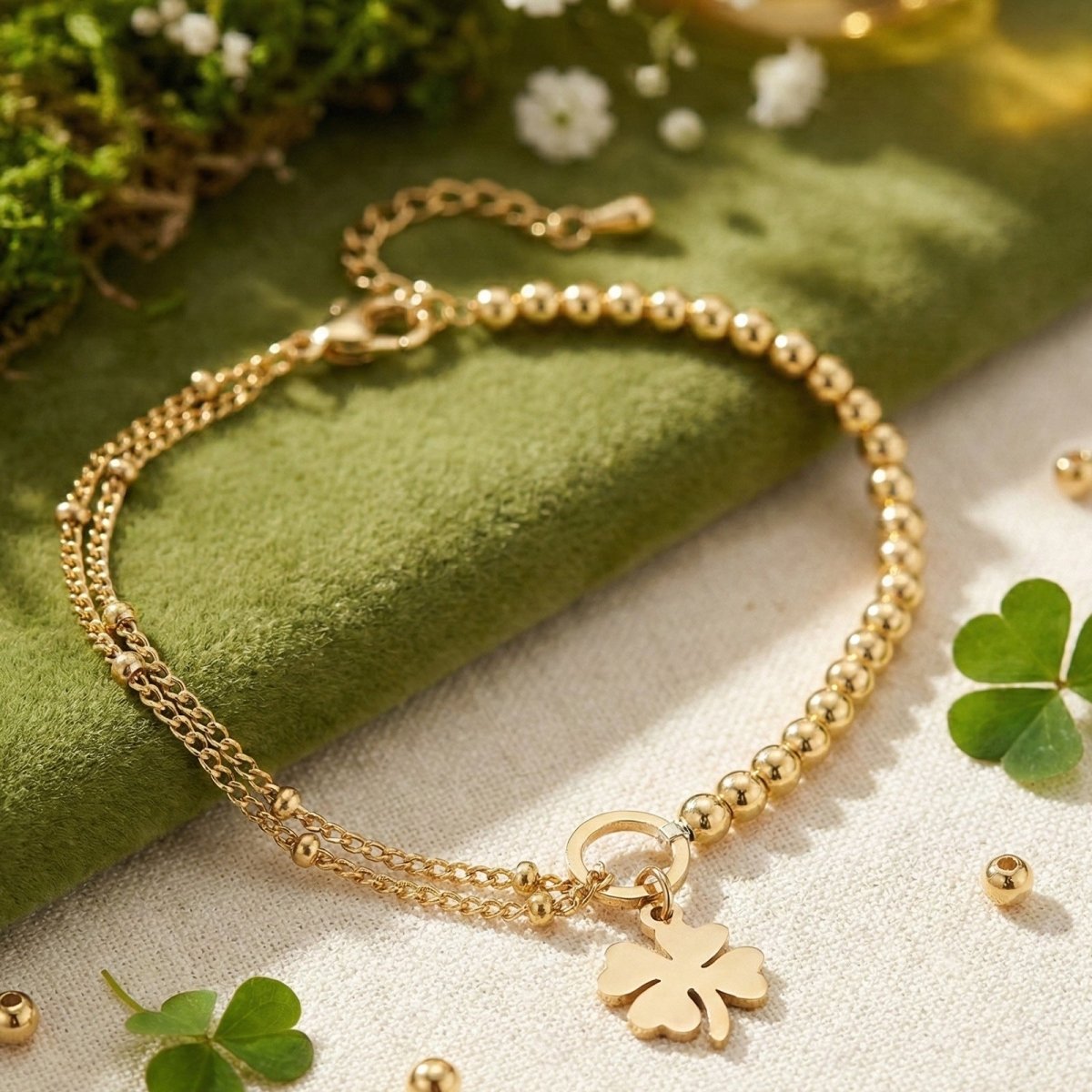 Elegant Four Leaf Clover Gold Stainless Steel Bracelet For Women - TIRAAYA