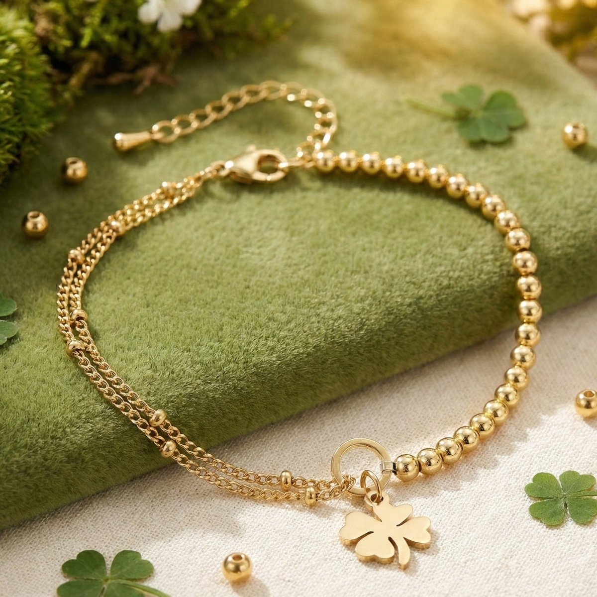 Elegant Four Leaf Clover Gold Stainless Steel Bracelet For Women - TIRAAYA