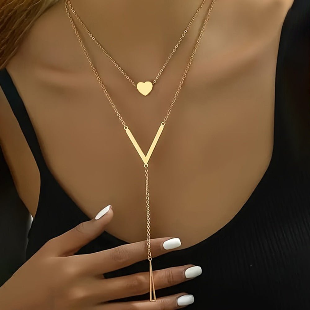 Layered Heart Pendant Necklace In Gold Plated Stainless Steel For Women - TIRAAYA